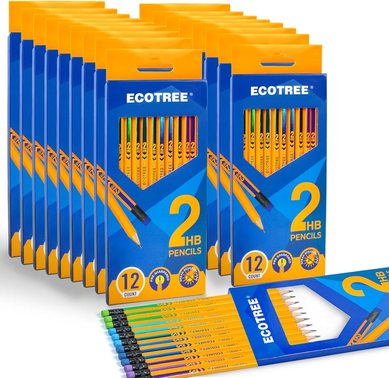 ECOTREE Pre-Sharpened Pencils #2 Wood-Cased Number 2 Pencils with Erasers Yellow Pencil Bulk for School, Writing, 216 Count - Image 1